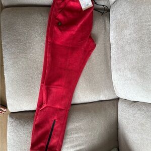 Red Jogger Pants with Zipper Detail